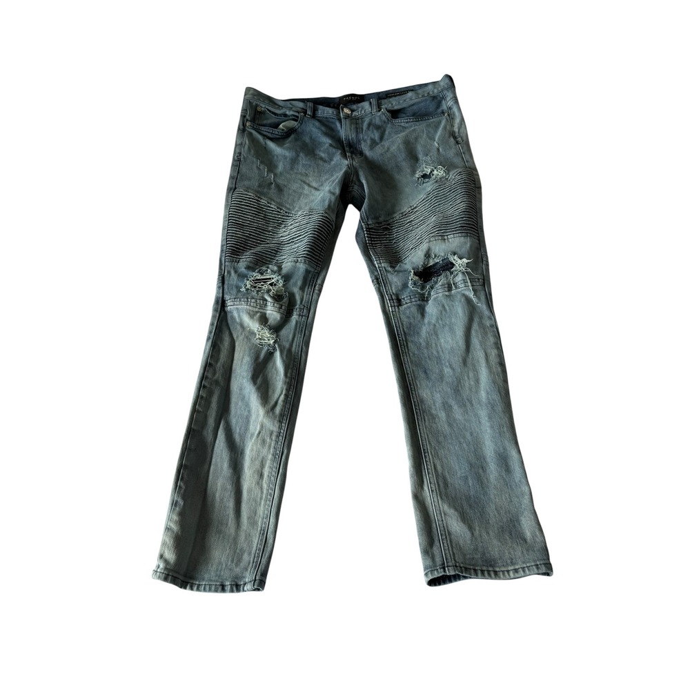 PacSun Stacked Skinny Moto Distressed Blue Denim Jeans Mens 36Wx30L Distressed